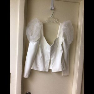 ASOS off white corset style blouse size 10 with puff chiffon sleeves NWT